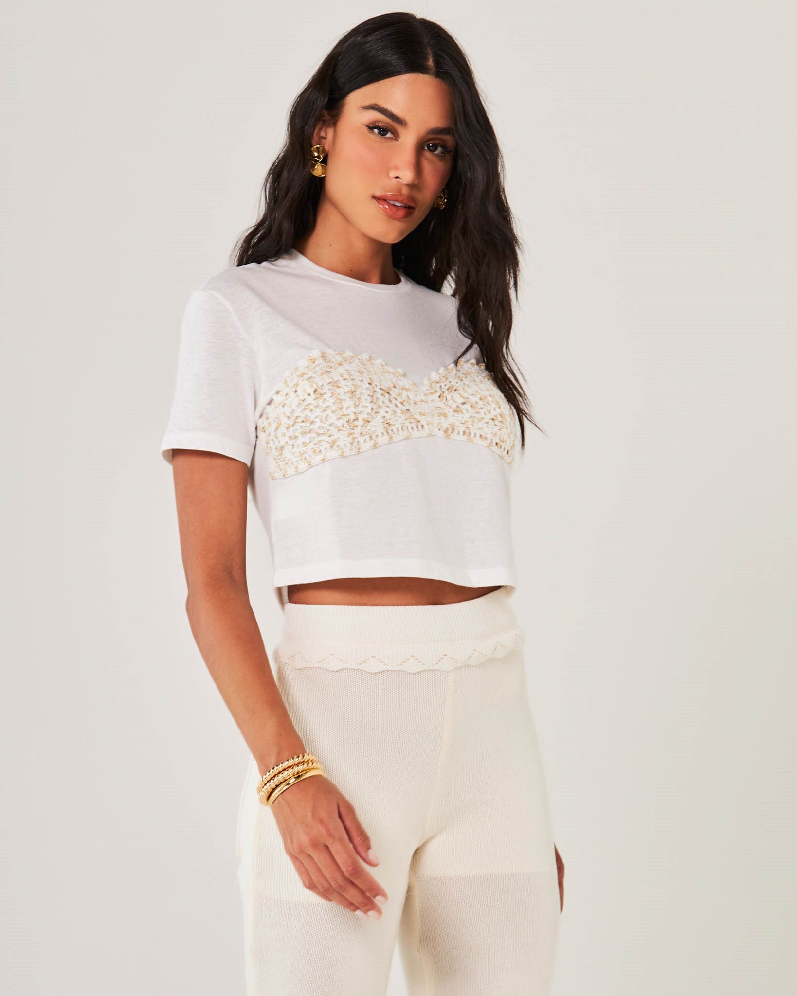 T shirt Cropped Busto Crochê