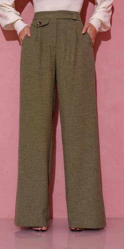 Calça de Linho Pantalona Verde 