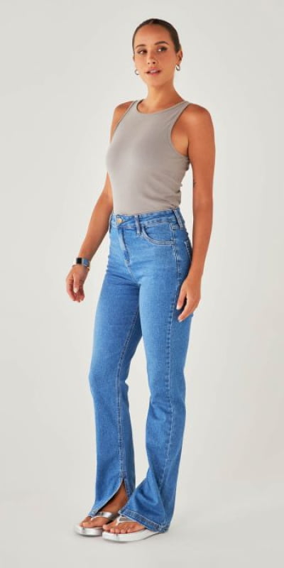 Calça Jeans Slim Fenda 