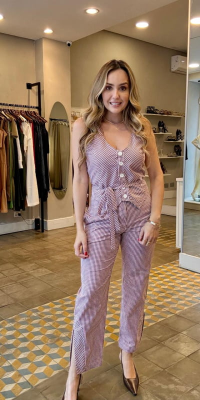 Calça Vichy com Fenda