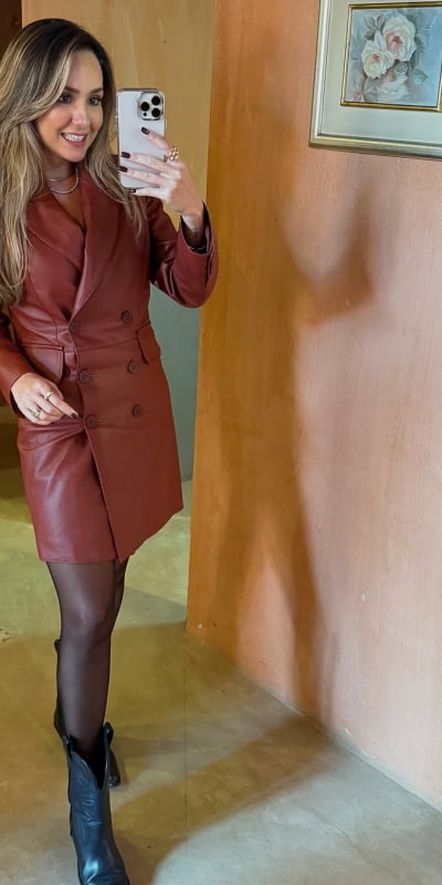 Vestido Blazer Efeito Leather