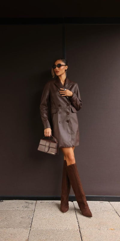 Vestido Blazer Efeito Leather
