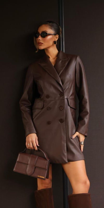Vestido Blazer Efeito Leather