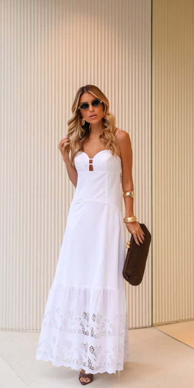 Vestido Midi Decote Duplo Vestido Midi Decote Duplo