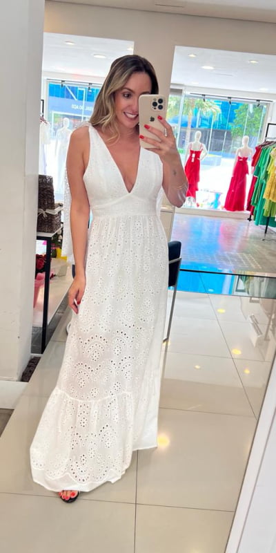 Vestido Longo Sem Manga Laise Algodão